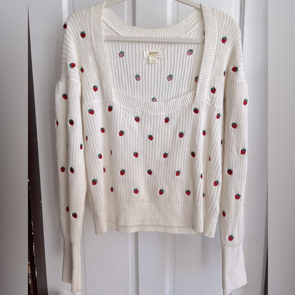 NWOT Anthropologie Maeve strawberry embroidered sweater top sz. L